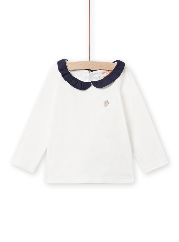 Baby Mädchen Weißes T-Shirt mit Rüschenkragen NIJOBRA4 / 22SG0971BRA001