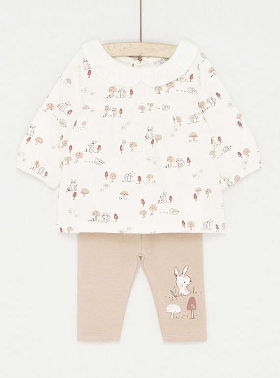 T-Shirt und Leggings in Off-White und Vintage-Rosa 
