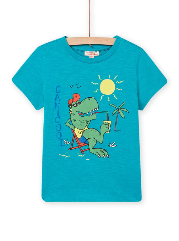 Karibisch blaues T-Shirt mit Dinosaurier-Motiv im Urlaub Kind, Jungen NOJOTI2 / 22S90272TMCC242