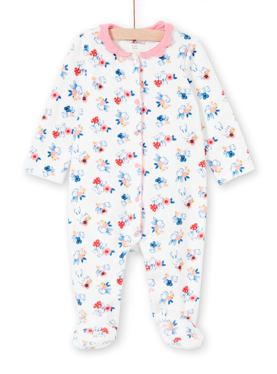 Mädchen ecru Kaninchen Druck Layette Kragen Schlafanzug LEFIGRET2 / 21SH1357GRE001