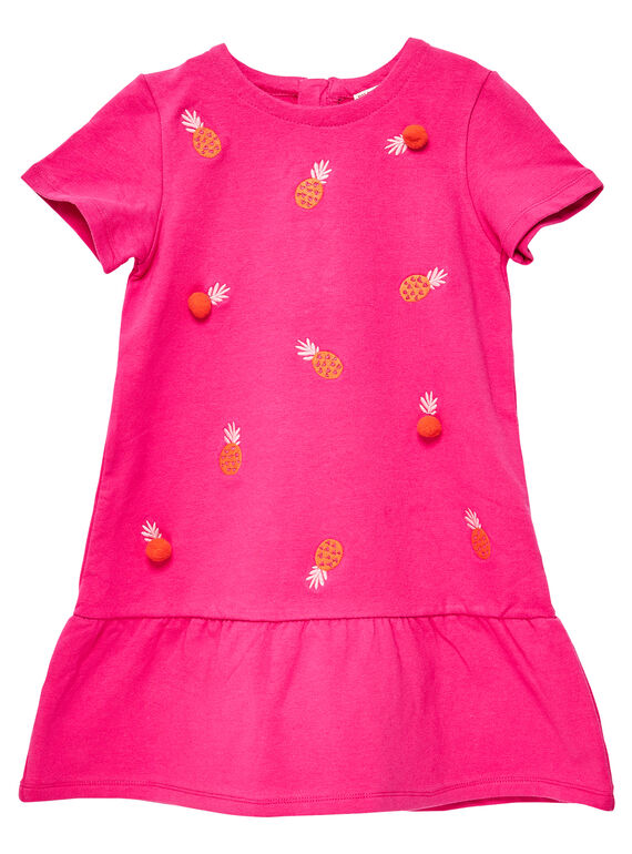 Rosa Kleid aus Molton mit kleiner Ananas-Stickerei JAVIROB2 / 20S901D2ROBF507