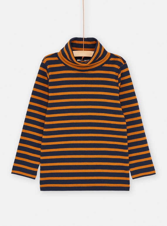 Zimt- und dunkelblauer Unterziehpullover mit Streifenmuster für Jungen SOJOSOUP4 / 23W902N3SPL809