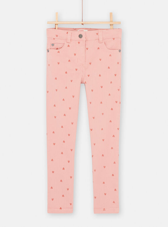 Jeans in Teerosa mit Herzmuster, Mädchen SAJOPANT2 / 23W901G1PAND329