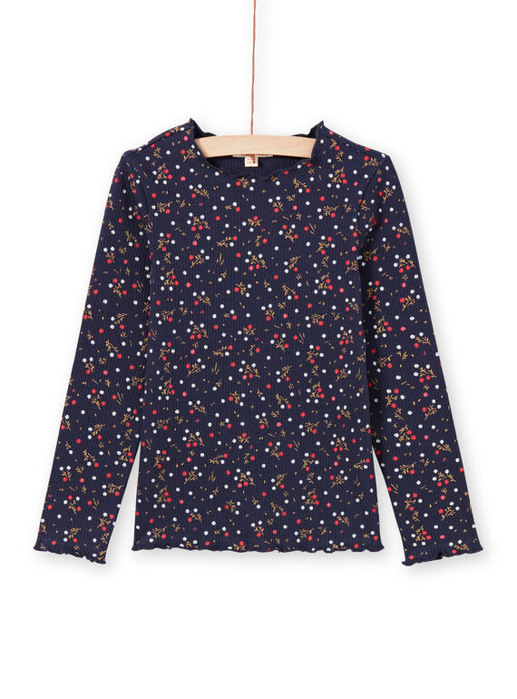 Marineblaues T-Shirt mit Blumenmuster für Mädchen MAJOUTEE6 / 21W90121TMLC205