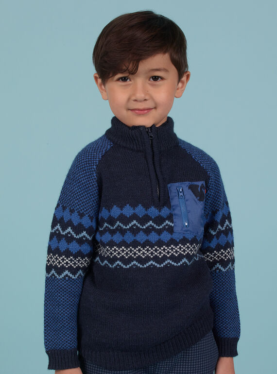 Blauer Jacquard-Pullover für Jungen MOPLAPUL / 21W902O1PUL705