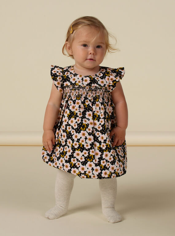Graues Cordkleid mit Blumenmuster für Baby Mädchen MIHIROB1 / 21WG09U1ROBJ905