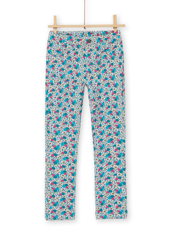 Grauer und rosafarbener Blumendruck gebürsteter Fleece-Jegging für Mädchen LAJOPANT2 / 21S90131D2B943