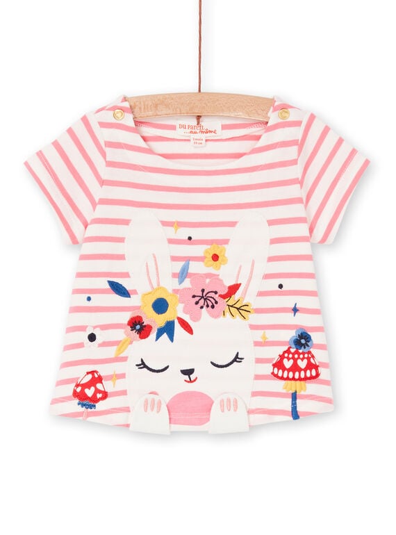 Rosa und weiß gestreiftes Baby-Mädchen-T-Shirt LIHATEEX / 21SG09X1TMC001