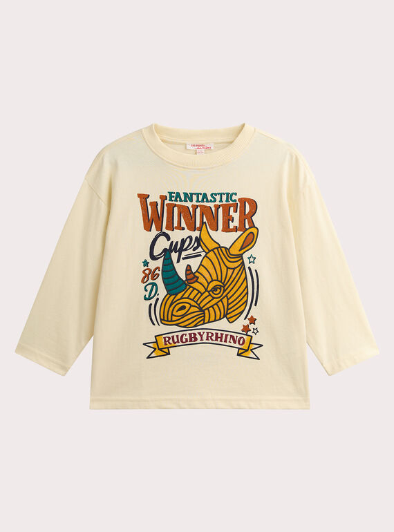 Cremeweißes T-Shirt mit Nashornmotiv für Jungen VOKOTEE4 / 24W90234TMLA002