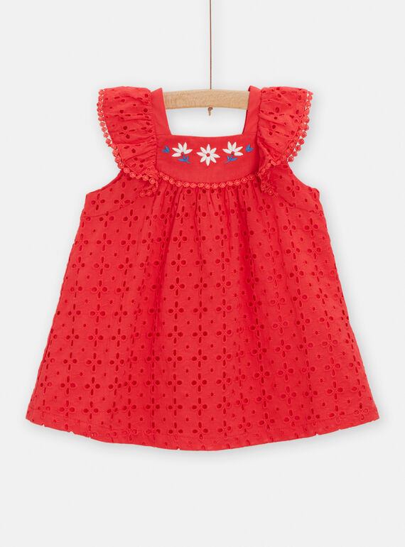 Rotes Baby-Mädchen-Kleid mit Stickerei TICLUROB2 / 24SG09O1ROBF505