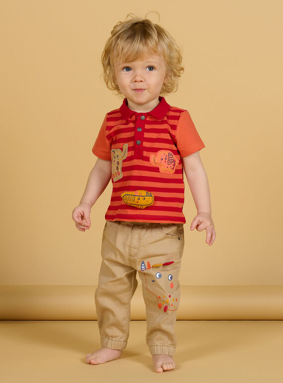 Baby Junge orange und rot gestreiftes Polohemd NUFLAPOL / 22SG10R1POL405