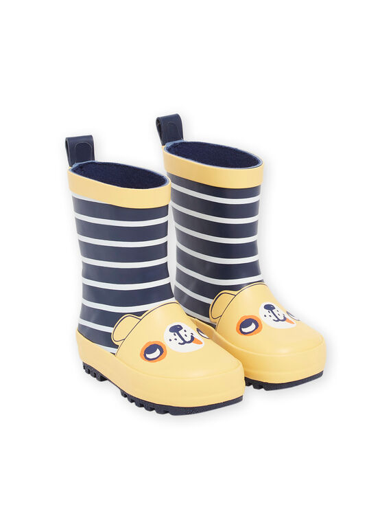 Gelbe und marineblaue Stiefel mit Streifenmuster und Hundekopfmuster RUPLUICHIEN / 23KK3811D0C010