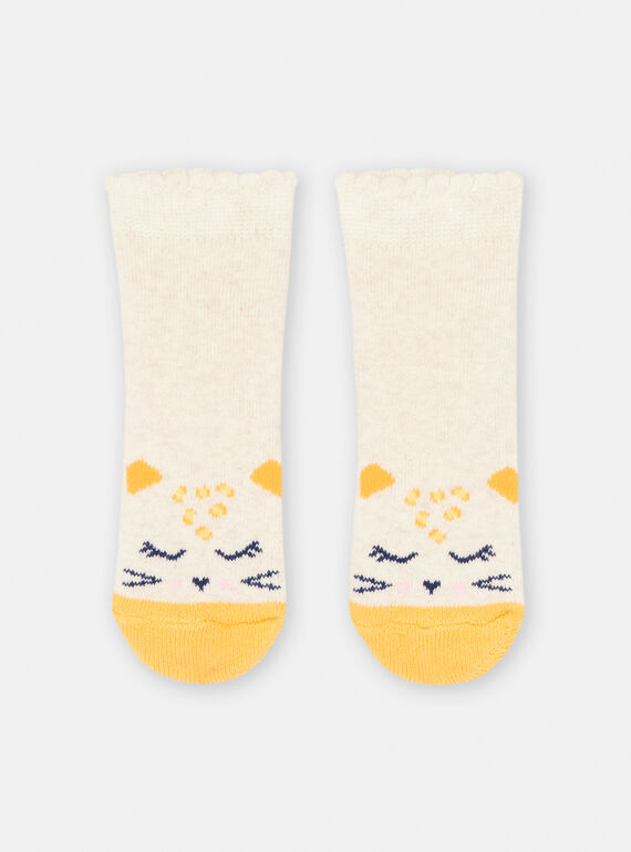 Beige melierte Socken mit Leopardenmuster für Baby-Mädchen SYIJOSOQB4 / 23WI09N5SOQA011