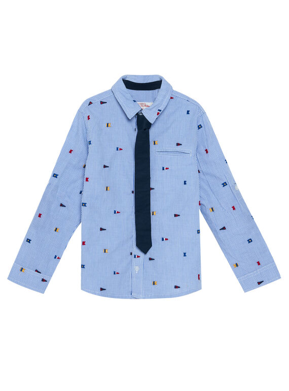 Blau-weiß gestreiftes Hemd für Jungen, mit aufgestickten Flaggen JOWECHEM1 / 20S90291CHM217