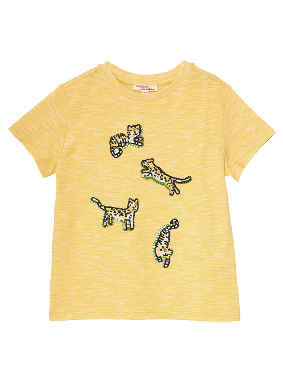 Gelbes kurzärmeliges T-Shirt für Jungen mit Mikrostreifen und Stickerei JOTROTI2 / 20S902F2TMCB116