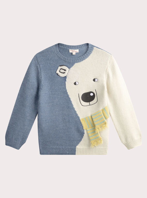 Himmelblauer Pullover mit Eisbärmotiv für Jungen VOPERPUL / 24W902R1PUL222