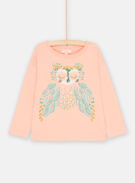Lachsfarbenes T-Shirt mit Eulenmotiv für Mädchen SADUTEE2 / 23W901P1TML401