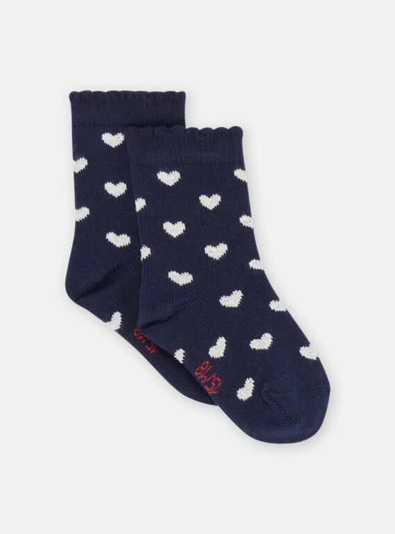 Marineblaue Socken mit Herzaufdruck für Baby-Mädchen SYIJOSOQ2 / 23WI09M4SOQ070