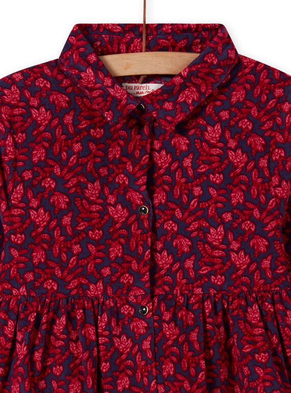 Kind Mädchen blau Hemdkragen Kleid mit Blumendruck MAFUNROB3 / 21W901M2ROBH703