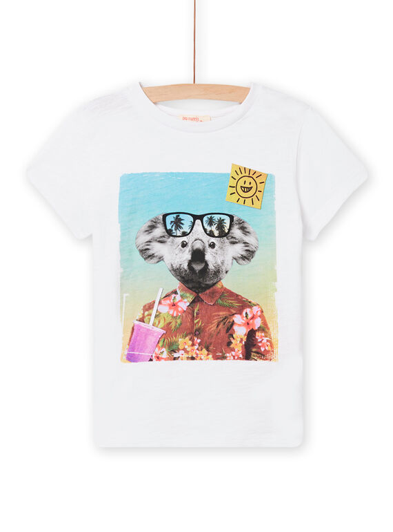 Weißes T-Shirt mit fantasievollem Koala-Motiv Kind Jungen NOJOTI4 / 22S90273TMC000