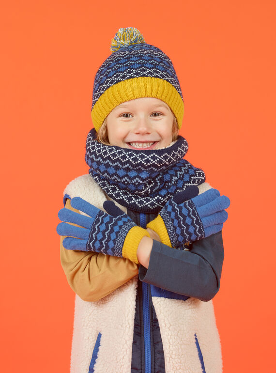 Blaue Handschuhe mit Jacquard-Muster Kind Mädchen MYOGROGAN3 / 21WI0266GAN221