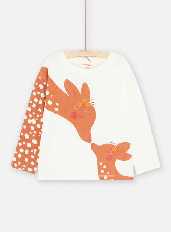 T-Shirt in Ecru mit Reh- und Kitzmotiv für Mädchen SAKHOTEE1 / 23W901Q1TML001