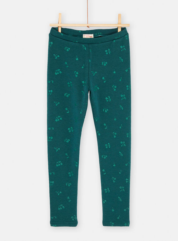 Legging für Mädchen in Entenblau mit Kirschmuster SAJOLEG4 / 23W901NCPAN714