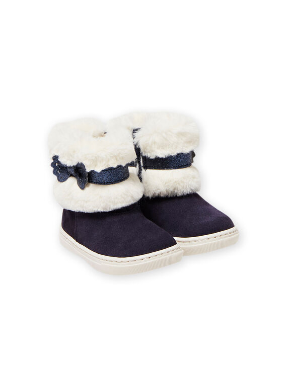 Baby Mädchen marineblaue Wildlederstiefel mit Pelzdetails MIBOTTECHIC / 21XK3781D10070