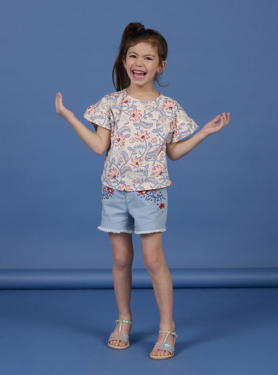 Helle Jeansshorts mit Blumen für Kinder Mädchen NASANSHORT1 / 22S901S1SHOP272
