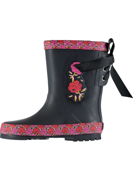 Schwarze Regenstiefel mit Blumenmuster Kind Mädchen GFBPNOI / 19WK35G2D0C090