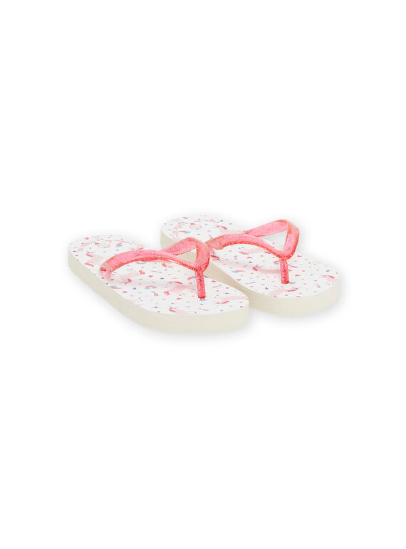 Weiße und rosa Flip-Flops mit Einhorn- und Fantasieaufdruck Kind Mädchen NATONGLICOR / 22KK3582D01099