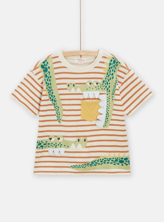 Jungen-T-Shirt in Ivory mit Krokodil-Animation und Streifenmuster TOLITI5 / 24S902T1TMC005