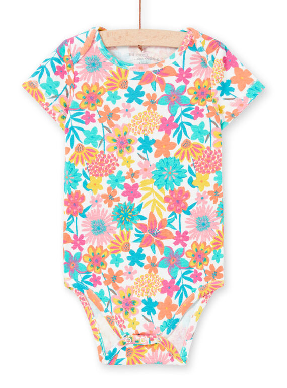 Baby-Mädchen-Body mit kurzen Ärmeln und Blumendruck MEFIBODANI / 21WH13B6BDL001