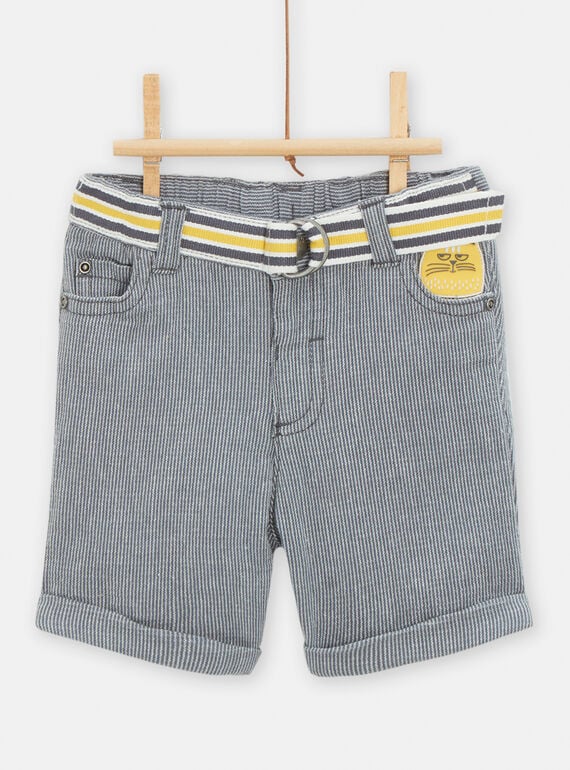 Baby-Jungen-Bermuda-Shorts in Grau und Gelb mit Streifenprint TULIBER2 / 24SG10T2BER001