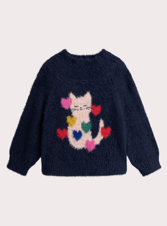Pullover aus Feder Mesh Animation Katze rosa für Mädchen  VAROPULL2 / 24W901P2PUL070