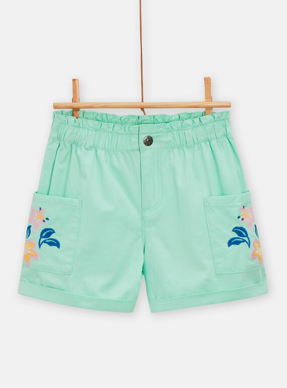 Shorts mit Blumenstickerei für Mädchen in Hellgrün TARYSHORT1 / 24S901U1SHOC215