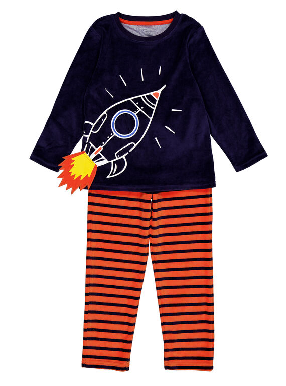 Marineblaue und orangefarbene Samtpyjama für Jungen  GEGOPYJFUZ / 19WH12N8PYJ070