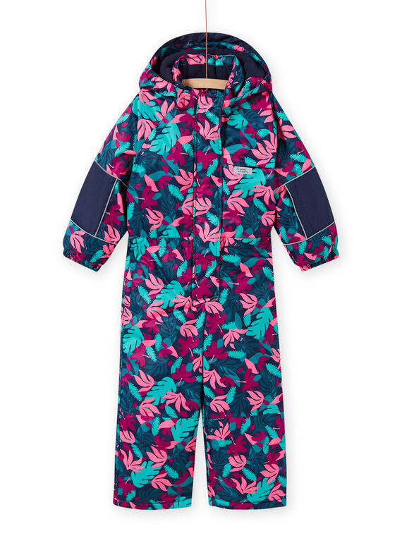 Marineblauer Skianzug mit Laubdruck für Kind Mädchen MASKICOMB / 21W901R1CBS070