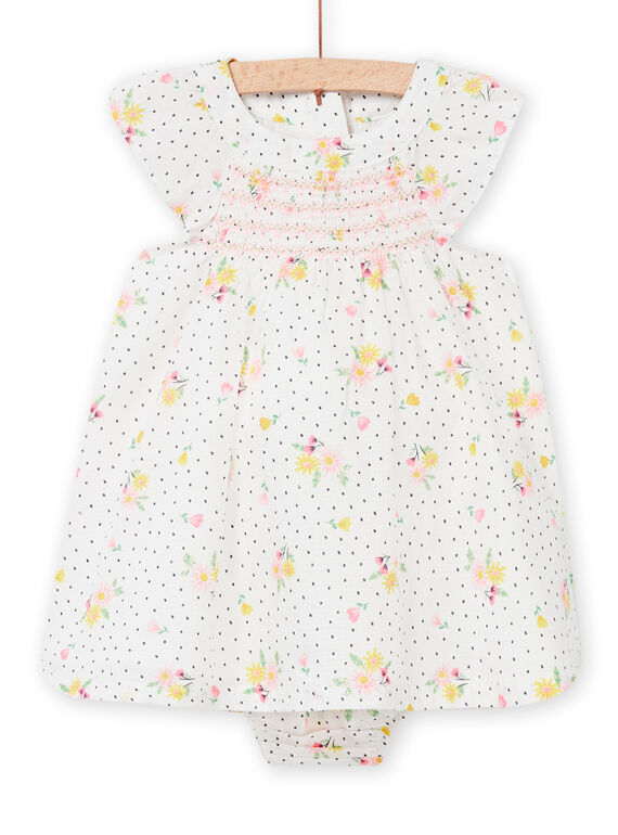 Baby Mädchen ecrufarbenes Kleid und Blümchen NISOROB3 / 22SG09Q4ROB001