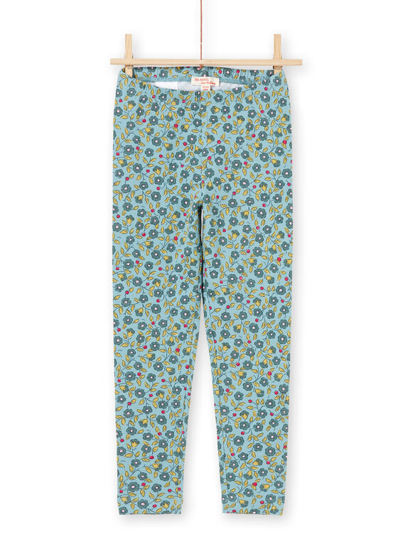 Blaue und khakifarbene Leggings für Mädchen mit Blumendruck MYAKALEG1 / 21WI01I1CAL612