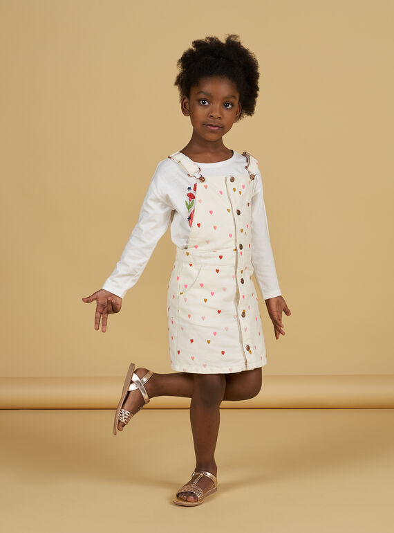 Ecru Latzhose Kleid mit Herzchen Druck Kind Mädchen NAVIROB2 / 22S901M2ROB001