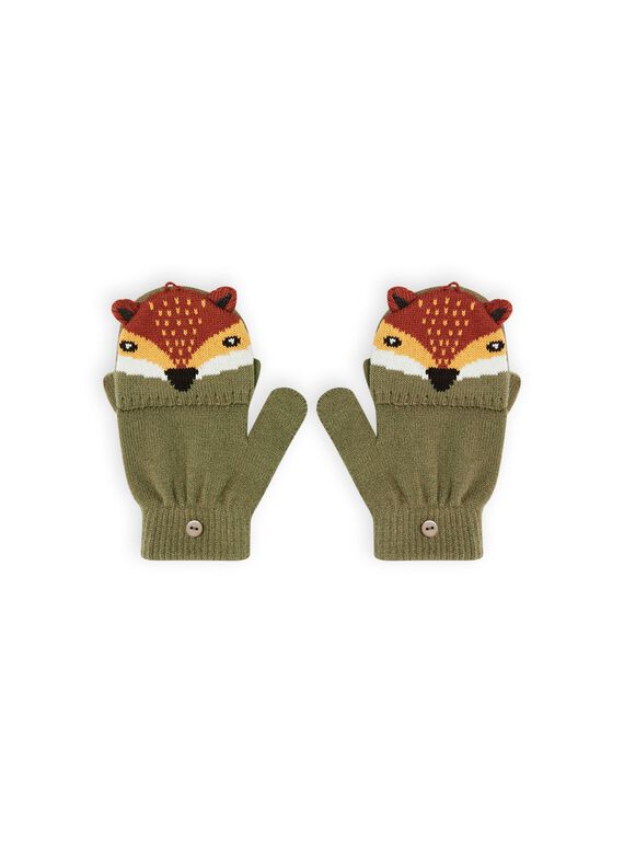 Khakigrüne Fäustlinge mit Fuchsmuster für Kinder Jungen MYOGROGAN5 / 21WI0265GAN628