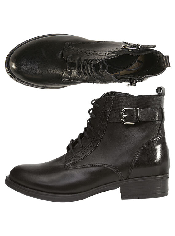 Schwarze Schnürstiefel aus Leder für Kinder Mädchen GFBOOTISSA / 19WK35I9D0D090