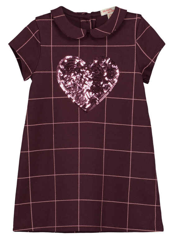 Kurzärmeliges kariertes Kleid mit Claudine-Kragen und Paillettenherz vorne GAJOROB6 / 19W90141D2FI809