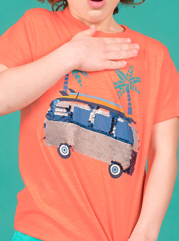 Jungen-T-Shirt in fluoreszierendem Orange LOBONTI2 / 21S902W5TMCE411