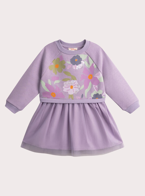 Sweatkleid mit Tüll mit Blumemotiv in Lila für Mädchen VAPEROB2 / 24W901R1ROB326