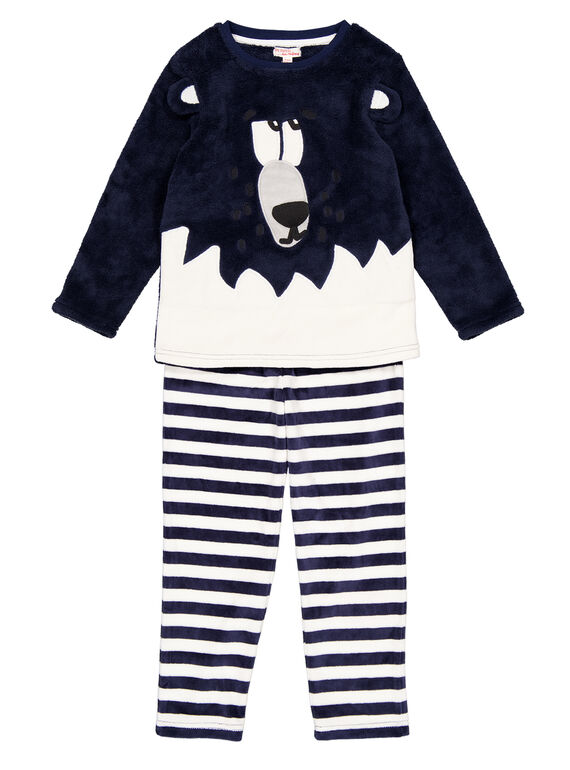 Marineblauer Pyjama aus Samt und weicher Boa Kind Junge GEGOPYJBOA1 / 19WH12N3PYJ070