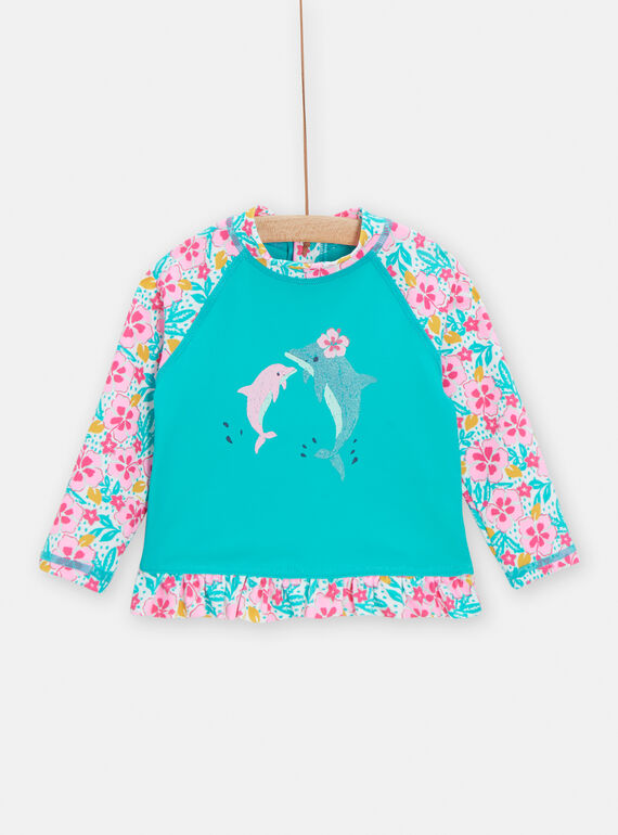 Blaues Bade-T-Shirt mit Blumenprint für Baby-Mädchen TYITEE / 24SI09G3MAI707
