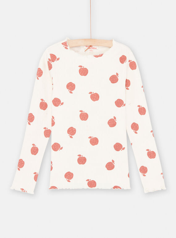 Ecru und rotes T-Shirt mit Apfelmuster, Mädchen SAJOUTEE4 / 23W901G4TML001