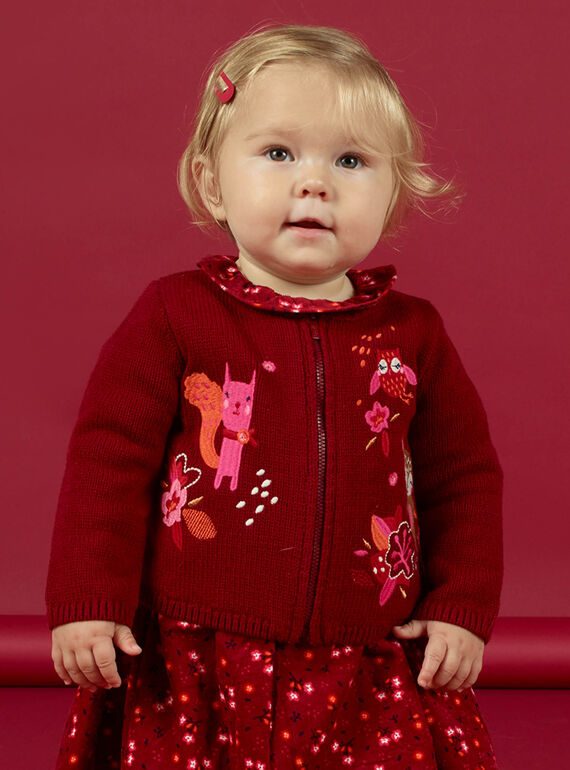 Rote langärmelige bestickte Strickjacke für Baby-Mädchen MIFUNCAR / 21WG09M1CAR504